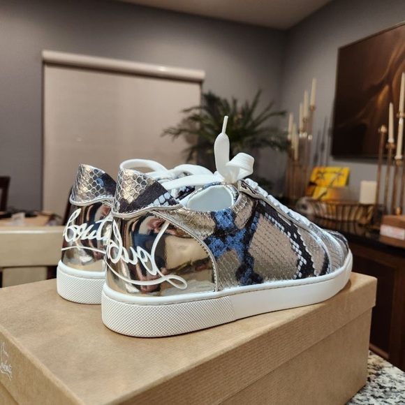 NEW Christian Louboutin Fun Vieira Orlato Flat Sneaker in Metallic Snake 41.5 - Picture 5 of 12